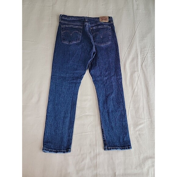 Levis 501 Jeans Mens 32x286 Dark Blue Button Fly Distressed Mid Rise Stretch - Picture 13 of 14